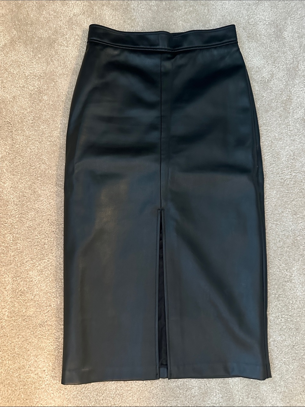 LOFT Black Faux Leather Pencil Skirt with Center Slit